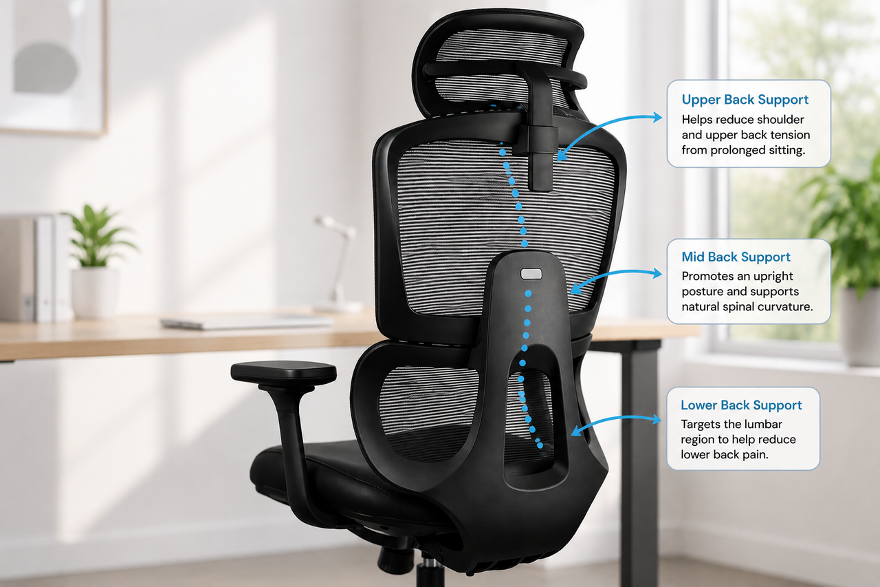 OrthoSpine M1 Ergonomic Office Chair – Adjustable Lumbar & Posture Support, Mesh Back, Black