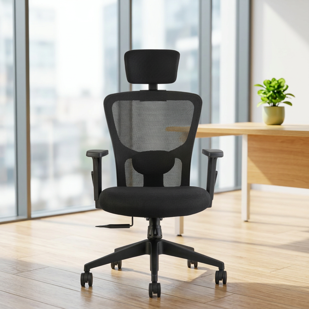 ErgoCore High Back Office Chair – Back Lumbar Support, Headrest, Mesh Back, Black