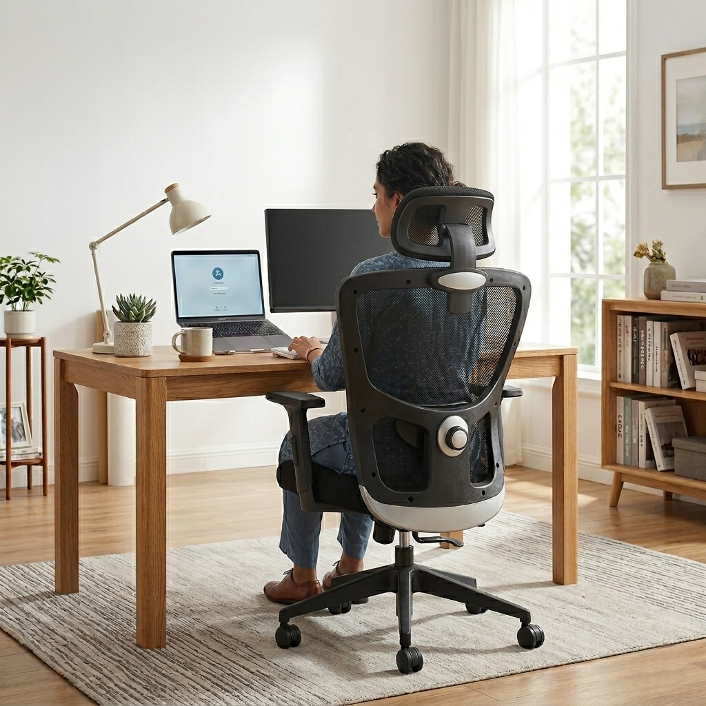 ErgoCore High Back Office Chair – Back Lumbar Support, Headrest, Mesh Back, Black