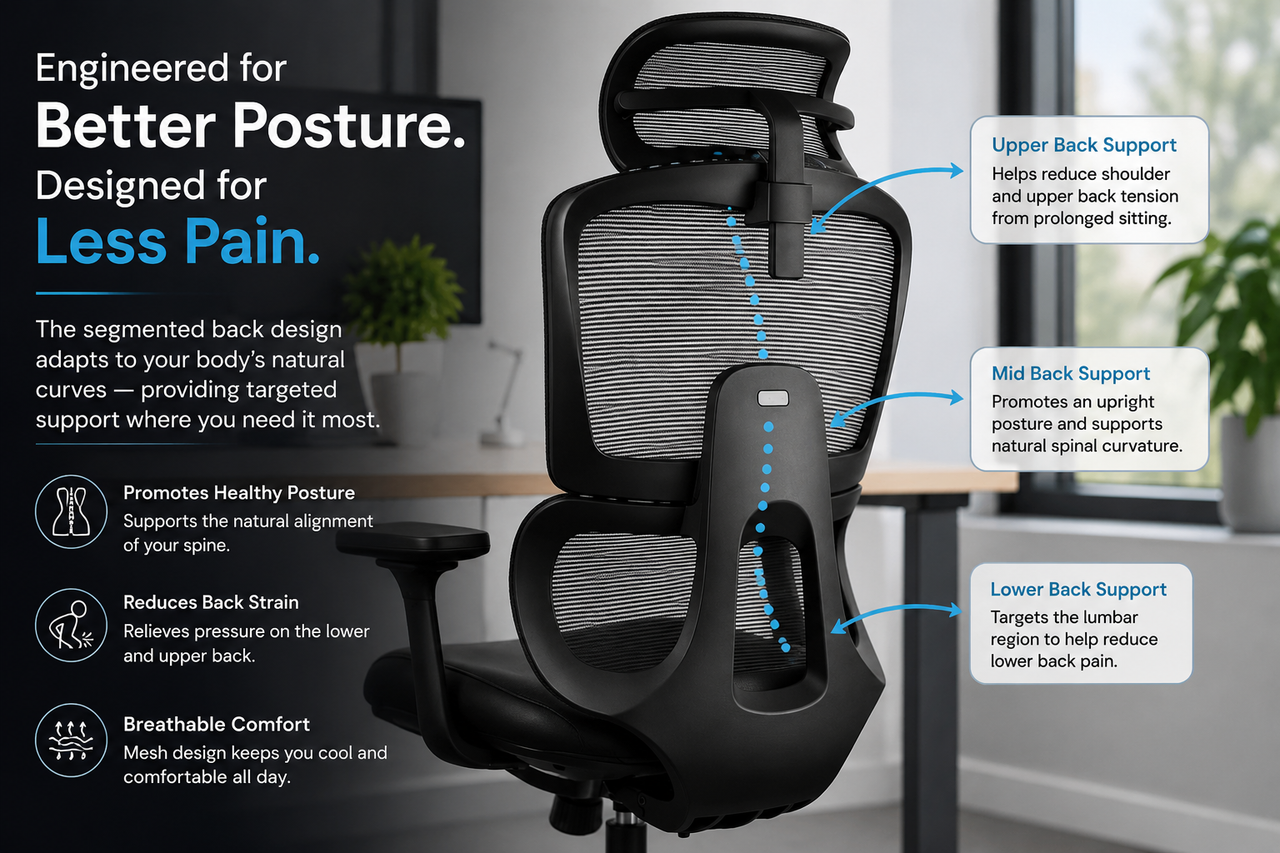 OrthoSpine M1 Ergonomic Office Chair – Adjustable Lumbar & Posture Support, Mesh Back, Black