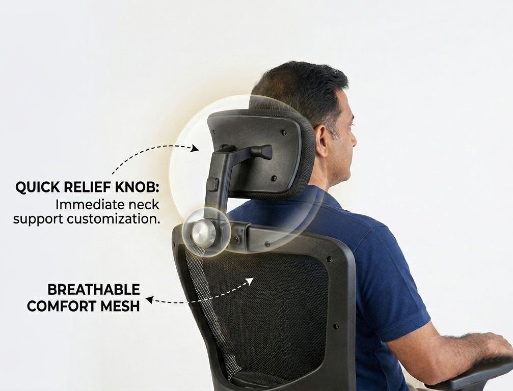 ErgoCore High Back Office Chair – Back Lumbar Support, Headrest, Mesh Back, Black