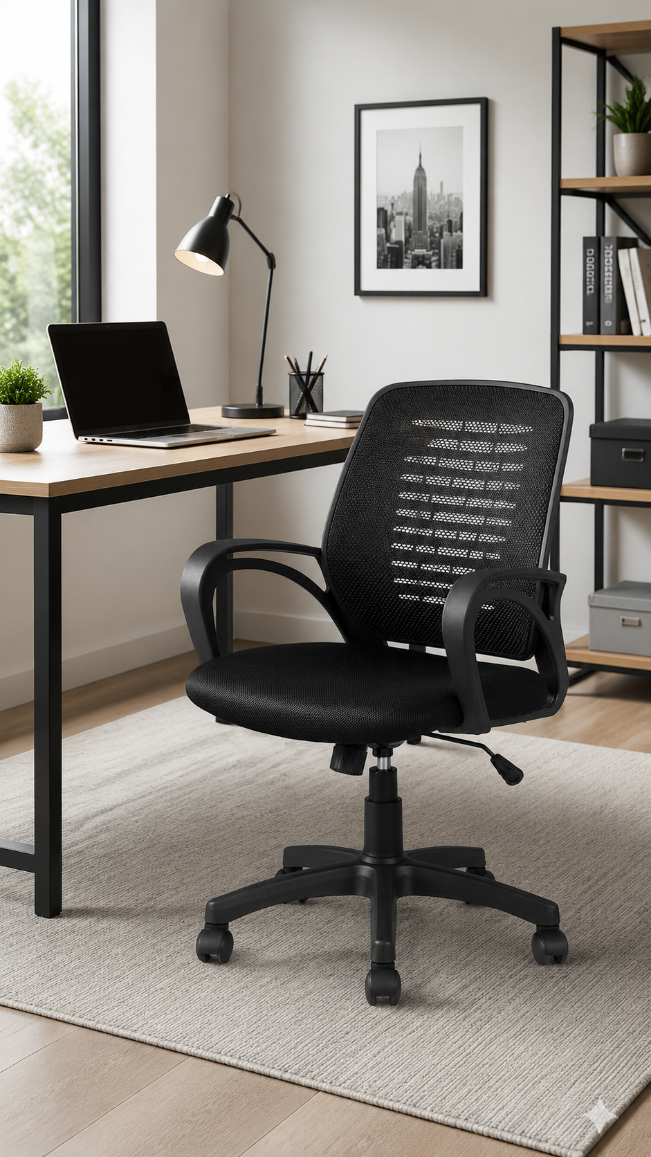 Task M1 Budget Office Chair – Compact Study & Home Desk Chair with Fixed Armrests, Black