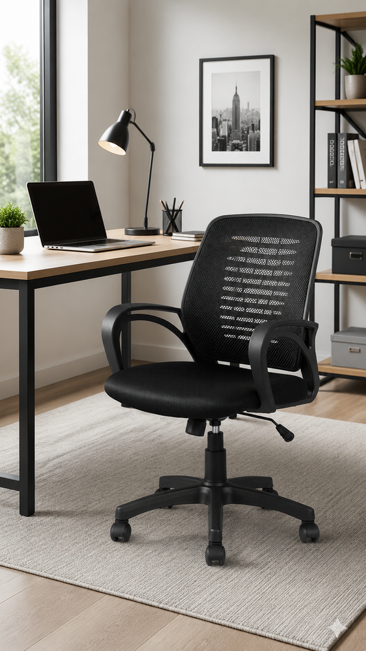 Task M1 Budget Office Chair – Compact Study & Home Desk Chair with Fixed Armrests, Black